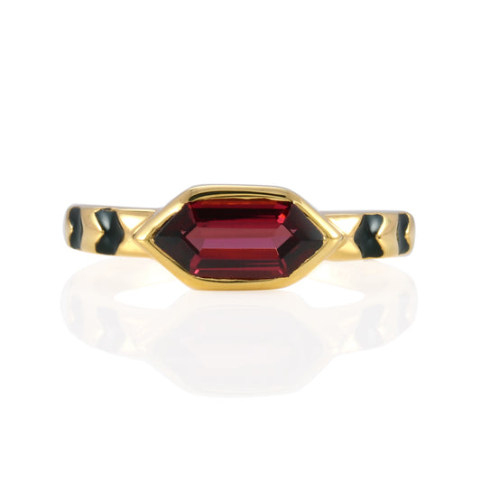 Hexagon Garnet ring - 18k gold Vermeil
